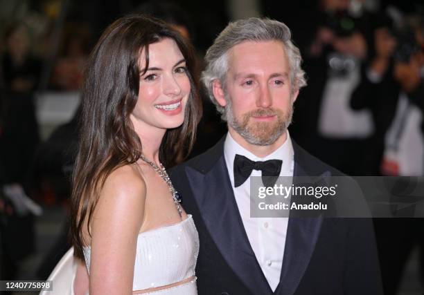 Actress Anne Hathaway and her husband Adam Shulman leave the Festival Palace following the screening of the film for the screening of the film...