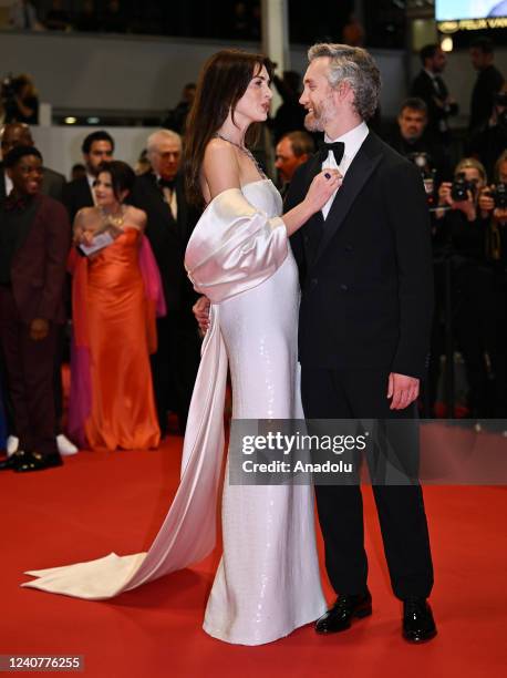 Actress Anne Hathaway and her husband Adam Shulman leave the Festival Palace following the screening of the film for the screening of the film...