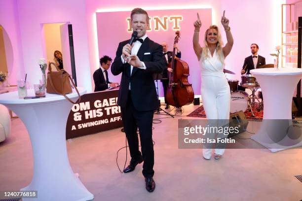 Tom Gaebel, Mariana Mintcheva during the opening of Germany's first dental spa by celebrity doctor Mariana Mintcheva on May 19, 2022 in Duesseldorf,...