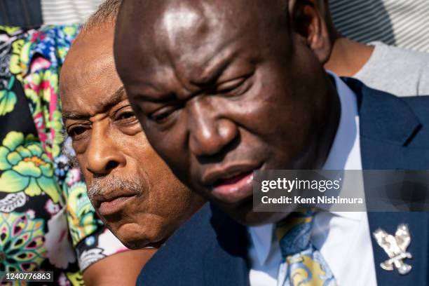 The Rev. Al Sharpton and Attorney Ben Crump along with family members of victims Andre McNeil, Geraldine Talley, Ruth Whitfield, and Deacon Hayward...