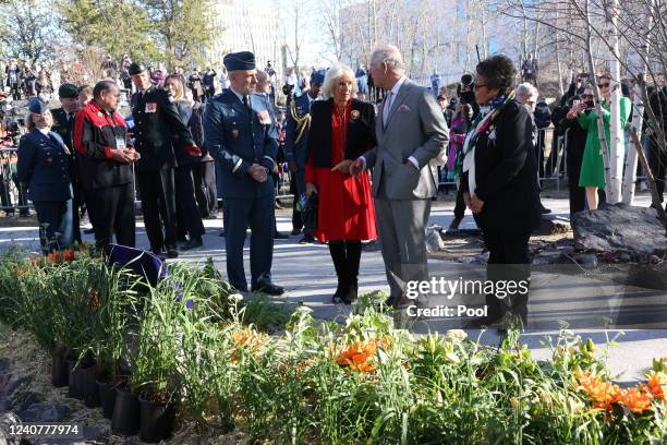 Camilla, Duchess of Cornwall and Prince Charles, Prince of Wales attend a Platinum Jubilee Ceremony at the Ceremonial Circle on May 19, 2022 in...