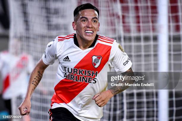 Esequiel Barco of River Plate celebrates after scoring the fourth goal of his team during the Copa CONMEBOL Libertadores 2022 match between River...