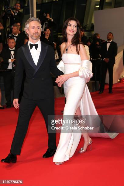 Anne Hathaway and her husband Adam Shulman leaves from the screening of "Armageddon Time" during the 75th annual Cannes film festival at Palais des...