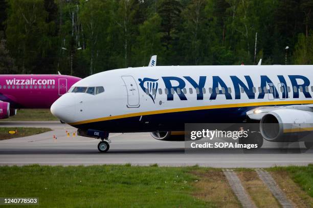 Ryanair plane seen at the Lech Walesa Airport in Gdansk.