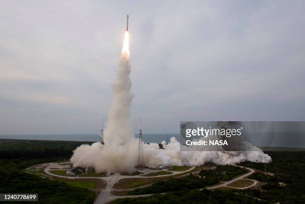 In this handout photo provided by NASA, a United Launch Alliance Atlas V rocket with Boeings CST-100 Starliner spacecraft launches from Space Launch...