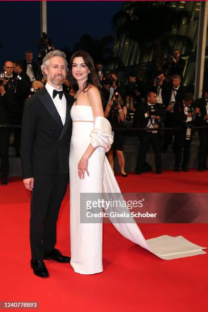 Anne Hathaway and her husband Adam Shulman leave from the screening of "Armageddon Time" during the 75th annual Cannes film festival at Palais des...
