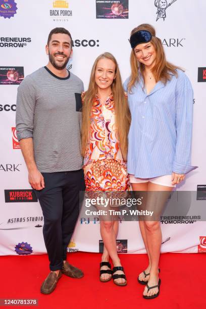 Nico Alvo, Estelle Girard and Elise Finnerty attend the Cannes pajama party on May 19, 2022 in Cannes, France.