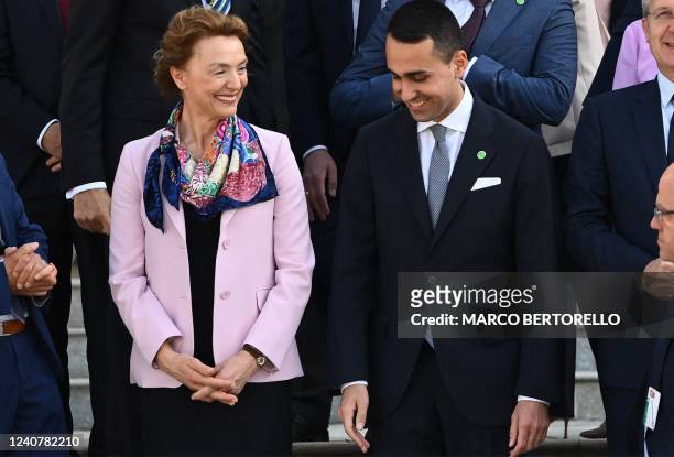 Secretary General of the Council of Europe, Marija Pejcinovic Buric and Italy's Foreign Affairs Minister, Luigi Di Maio pose with Foreign Affairs...
