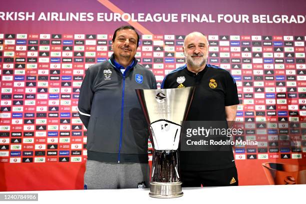 Ergin Ataman, Head Coach of Anadolu Efes Istanbul and Pablo Laso, Head Coach of Real Madrid during the 2022 Turkish Airlines EuroLeague Final Four...