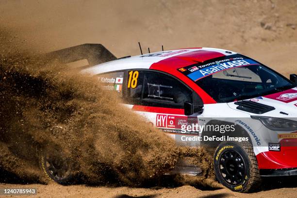 Takamoto Katsuta and Aaron Johnston in action during the FIA World Rally Championship Portugal - Day One on May 19, 2022 in Porto, Portugal.