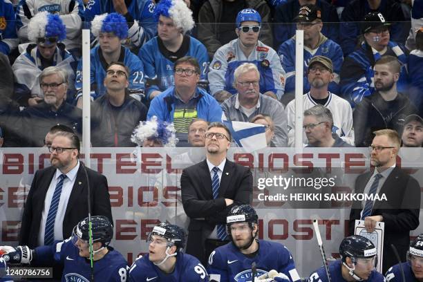 Finland's head coach Jukka Jalonen looks on during the IIHF Ice Hockey World Championships 1st round Group B match between Great Britain and Finland...