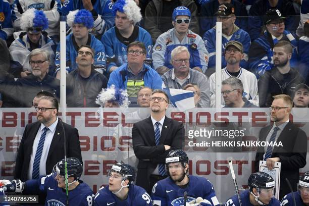 Finland's head coach Jukka Jalonen looks on during the IIHF Ice Hockey World Championships 1st round Group B match between Great Britain and Finland...
