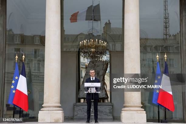 Elysee Palace General Secretary Alexis Kohler announces appointements for a French government reshuffle at the Elysee Palace in Paris, on May 20,...