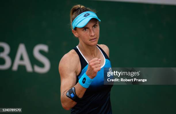 Lesia Tsurenko of Ukraine in action against Yuki Naito of Japan in the final qualifying round on Qualifying Day 5 of Roland Garros on May 20, 2022 in...