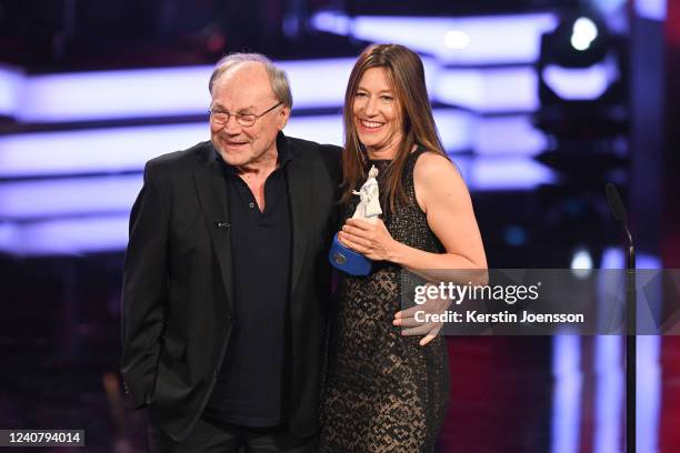 Klaus Maria Brandauer and actress Johanna Wokalek during the Bayerischer Fernsehpreis 2022 show the Bayerischer Filmpreis at Prinzregententheater on...