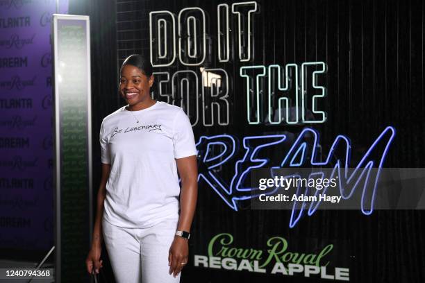 Kia Vaughn of the Atlanta Dream arrives to the arena prior to the game against the Washington Mystics on May 20, 2022 at Gateway Center Arena in...