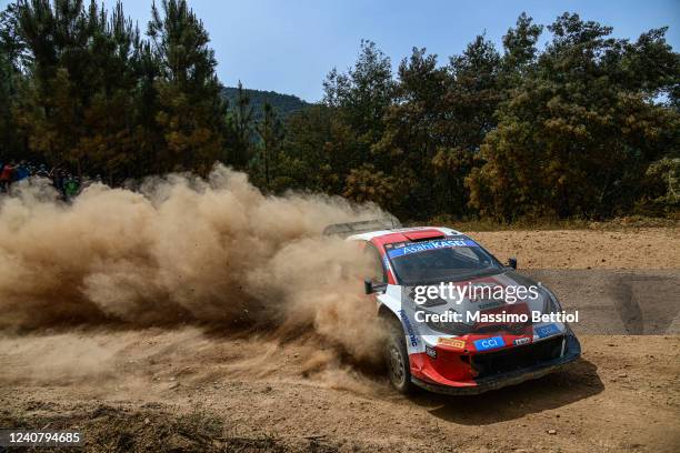 Kalle Rovanpera of Finland and Jonne Halttunen of Finland compete with their Toyota Gazoo Racing WRT Toyota GR Yaris Rally1 during Day Two of the FIA...