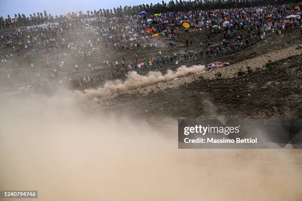 Ott Tanak of Estonia and Martin Jarveoja of Estonia compete with their Hyundai Shell Mobis WRT Hyundai i20 N Rally 1 during Day Two of the FIA World...