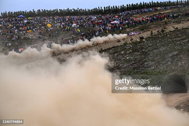 Thierry Neuville of Belgium and Martijn Wydaeghe of Belgium compete with their Hyundai Shell Mobis WRT Hyundai i20 N Rally 1 during Day Two of the...