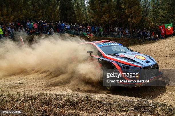 Dani Sordo of Spain and Candido Carrera of Spain compete with their Hyundai Shell Mobis WRT Hyundai i20 N Rally 1 during Day Two of the FIA World...