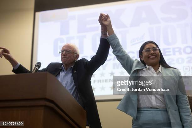 Sen. Bernie Sanders campaigns for Progressive Democratic Congressional candidate Jessica Cisneros at a campaign rally on May 20, 2022 in San Antonio,...