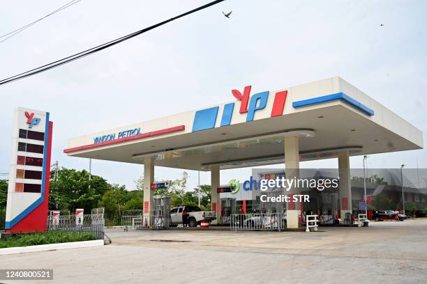 General view shows a petrol station in Yangon on May 21, 2022.