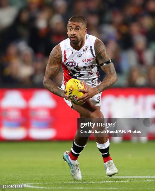 Bradley Hill of the Saints during the 2022 AFL Round 10 match between the Adelaide Crows and the St Kilda Saints at Adelaide Oval on May 21, 2022 in...