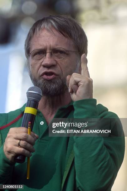 Colombian presidential candidate for the Green Party, Antanas Mockus, delivers a speech during a rally in Bogota on May 16, 2010. Colombia will hold...