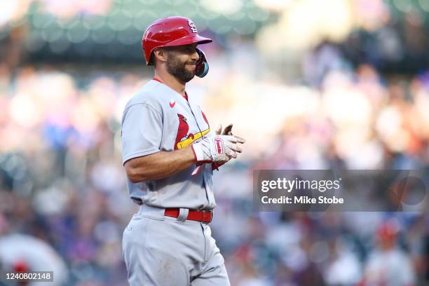 Paul Goldschmidt of the St. Louis Cardinals in action against the New York Mets at Citi Field on May 17, 2022 in New York City. St. Louis Cardinals...