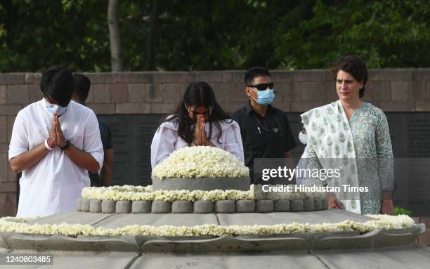 General secretary of the All India Congress Committee Priyanka Gandhi Vadra, along with her Childrens Miraya Vadra, Raihan Vadra, attending the...