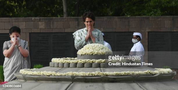General secretary of the All India Congress Committee Priyanka Gandhi Vadra Along with her Mother in Law Maureen Vadra, and Childrens Miraya Vadra,...