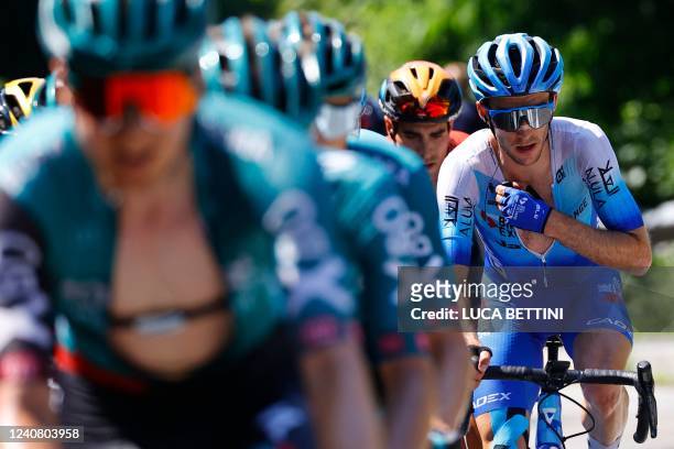 Team BikeExchange Jayco Mitchelton's British rider Simon Yates rides during the 14th stage of the Giro 'Italia 2022 cycling race, 147 kilometers from...