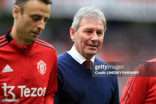 Manchester United's manager Bryan Robson arrives ahead of the Legends of the North football match between Manchester United Legends and Liverpool...