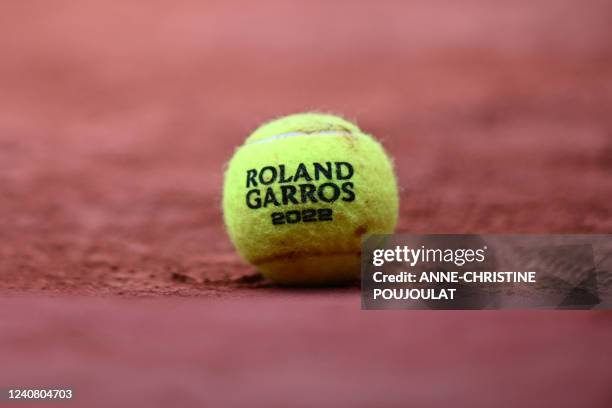 Ball is pictured on the Court Philippe-Chatrier ahead of the Roland-Garros Open tennis tournament in Paris on May 21, 2022.