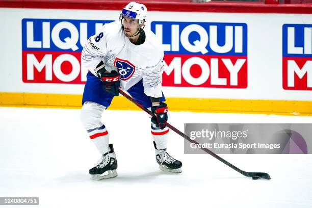 Yohann Auvitu of France in action during the 2022 IIHF Ice Hockey World Championship match between Denmark and France at Helsinki Ice Hall on May 21,...