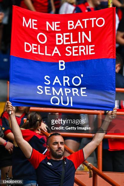 Fan of Genoa dedicates a banner to the club prior to kick-off in the Serie A match between Genoa CFC and Bologna Fc at Stadio Luigi Ferraris on May...