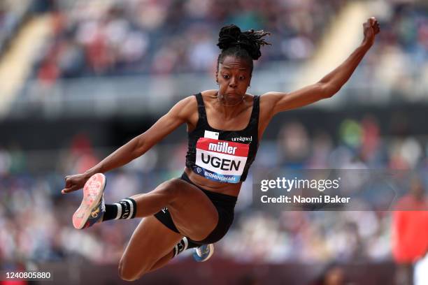 Lorraine Ugen of Great Britain competes in the Womens Long jump during Muller Birmingham Diamond League, part of the 2022 Diamond League series at...