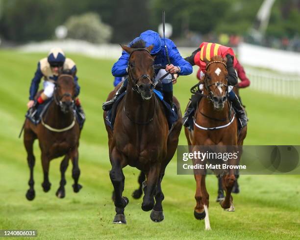 Kildare , Ireland - 21 May 2022; Native Trail with William Buick up, on their way to winning the Tattersalls Irish 2,000 Guineas during the...