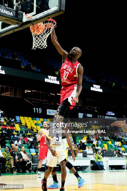 Abdoulay Stoglin of the AS Salé dunks the ball during the game against the Clube Atlético Petroleos de Luanda on May 21, 2022 at the Hassan Mostafa...