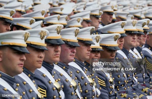 Class of 2022 cadets attend commencement ceremonies at the US Military Academy West Point, on May 21 in New York. - Graduating cadets will be...