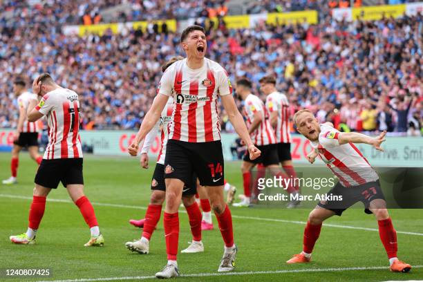 Ross Stewart of Sunderland celebrates scoring their 2nd goal during the Sky Bet League One Play-Off Final match between Sunderland and Wycombe...