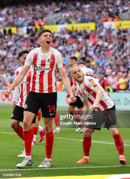 Ross Stewart of Sunderland celebrates scoring their 2nd goal with Alex Pritchard during the Sky Bet League One Play-Off Final match between...