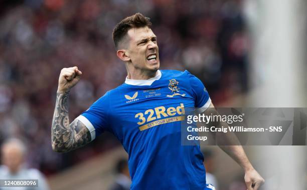 Ryan Jack celebrates after scoring to make it 1-0 Rangers during the Scottish Cup Final match between Rangers and Hearts at Hampden Park, on May 21...