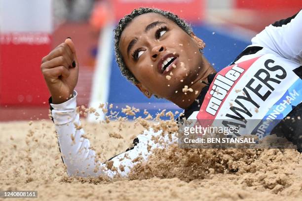 Britain's Jazmin Sawyers competes in the Women's Long Jump during the IAAF Diamond League athletics Birmingham meeting at the Alexander Stadium,...