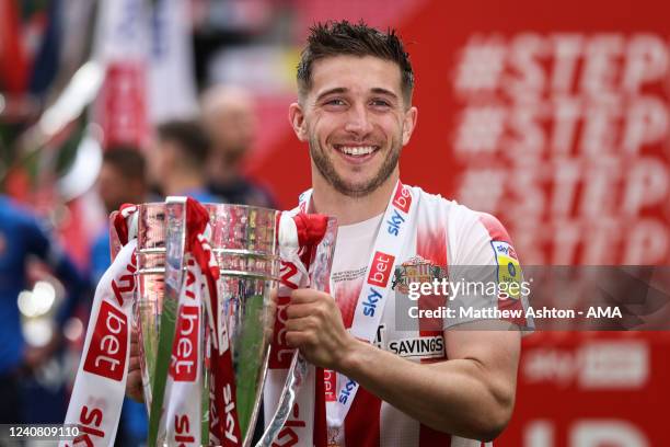 Lynden Gooch of Sunderland celebrates with the trophy during the Sky Bet League One Play-Off Final match between Sunderland and Wycombe Wanderers at...