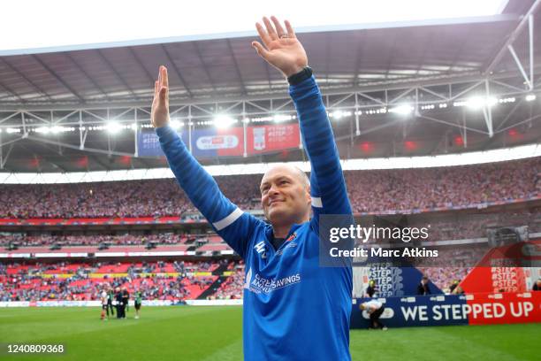 Alex Neil manager of Sunderland celebrates after securing promotion to the Championship during the Sky Bet League One Play-Off Final match between...