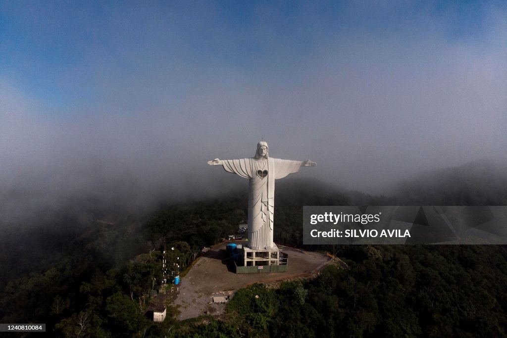 Protector Statues Aerial view of the statue of Christ the Protector in Encantado, state ...