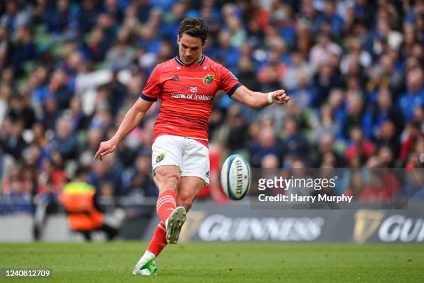 Dublin , Ireland - 21 May 2022; Joey Carbery of Munster kicks a conversion during the United Rugby Championship match between Leinster and Munster at...