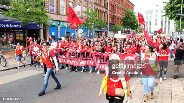 Thousands of Irish language activists and supporters take streets during a march in Belfast to protest over the lack of an Irish Language Act at the...