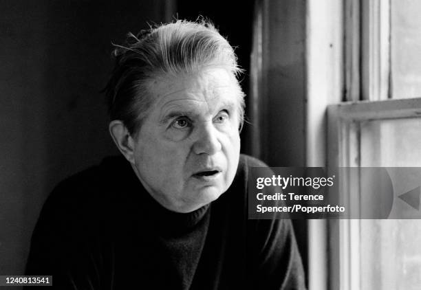 Irish-born British figurative artist Francis Bacon at his studio in London on 11th March 1975.